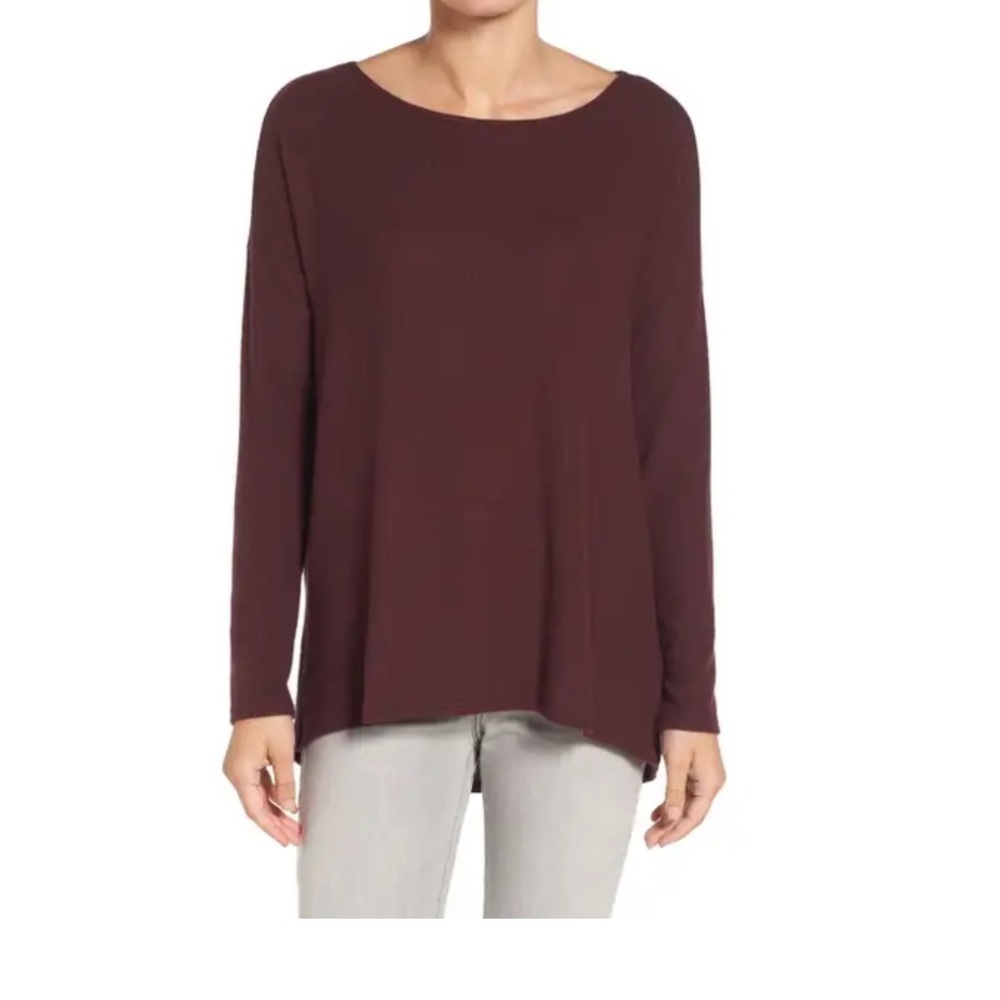 Gibsonlook -  Cozy Ballet Neck High/Low Pullover sweater - Burgundy - Size Large